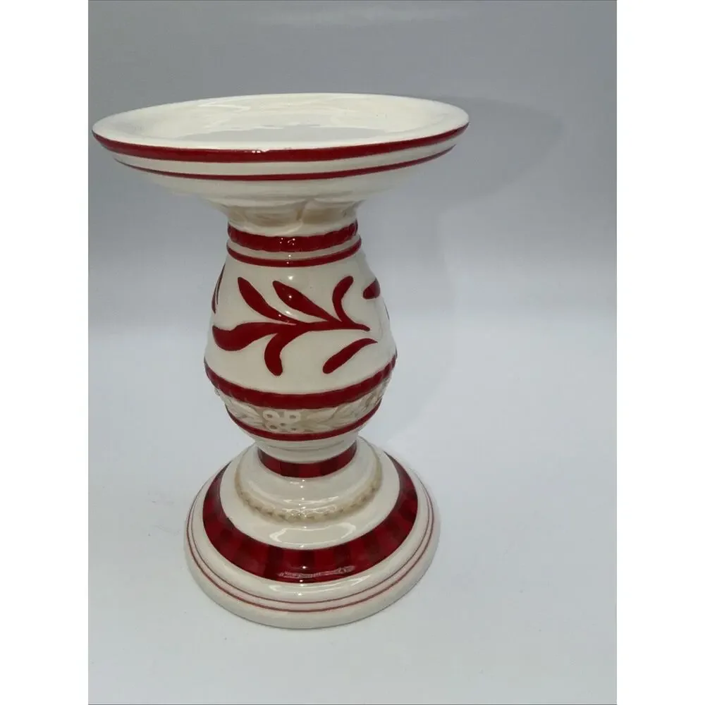 Fitz & Floyd Town & Country 6” Candle Holder Pedestal Christmas Home Decor Red